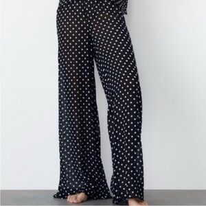 BLOGGERS FAVE! Zara Black White Polka Dot Crinkle Sheer Flare Pants Cover Up S